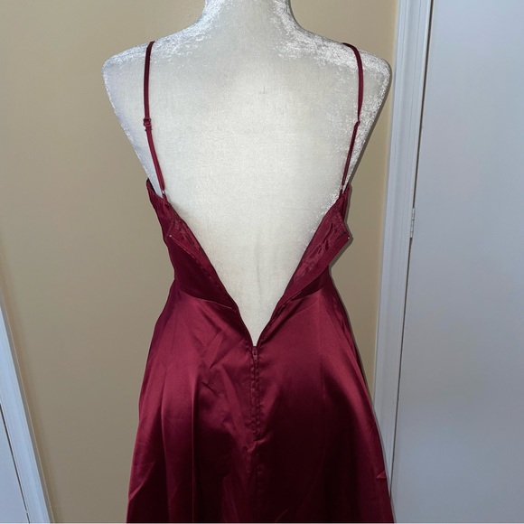 B DARLIN Satin Fit & Flare Dress in Wine - Picture 7 of 8